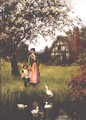 Mother and Child Watching the Ducks - Henry John Yeend King