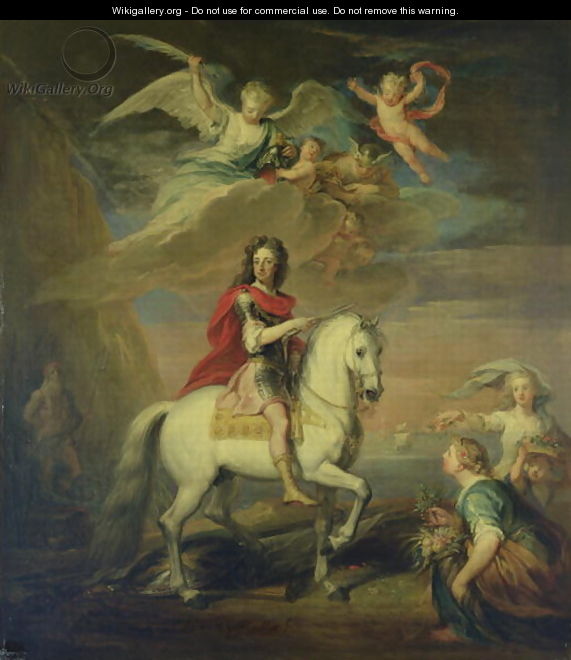 William III on a grey charger observed by Neptune Ceres and Flora Mercury in the sky and Astrea - Sir Godfrey Kneller