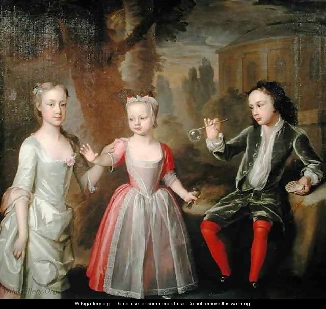 The Second Earl of Egmont and his Sisters in a Landscape - George Knapton