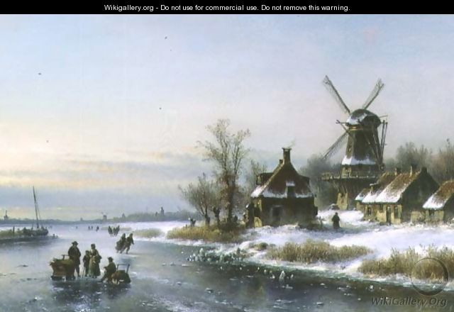 Windmill by a Frozen River - Laurens Johannes Kleijn