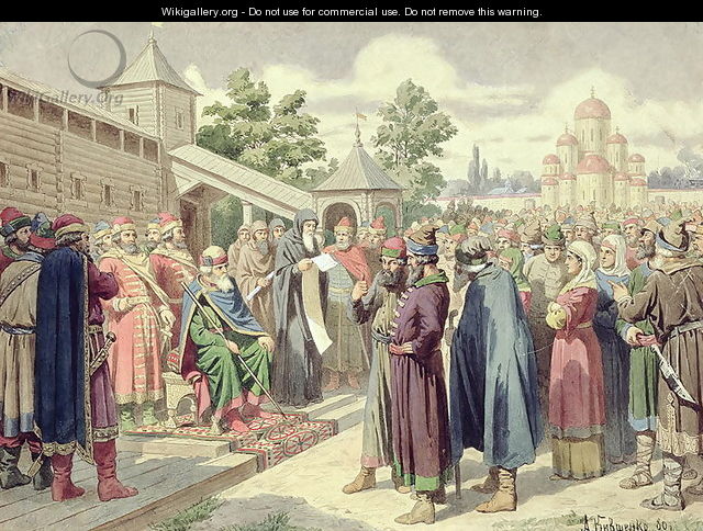 Reading of the Code in the Presence of Grand Duke Jaroslav of Novgorod - Aleksei Danilovich Kivshenko