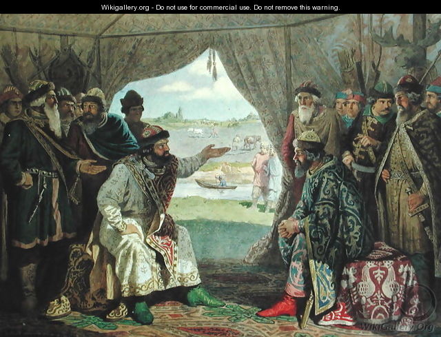 The Convention of Princes with Grand Duke Vladimir Monomakh II 1053-1125 at Dolob in 1103 - Aleksei Danilovich Kivshenko