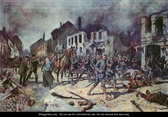 German troops entering the city of Ortelsburg during the battle of Tannenberg - Georg Koch