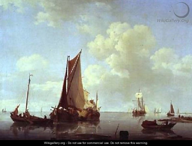 Dutch sailing barges in a calm offshore - Hermanus Koekkoek