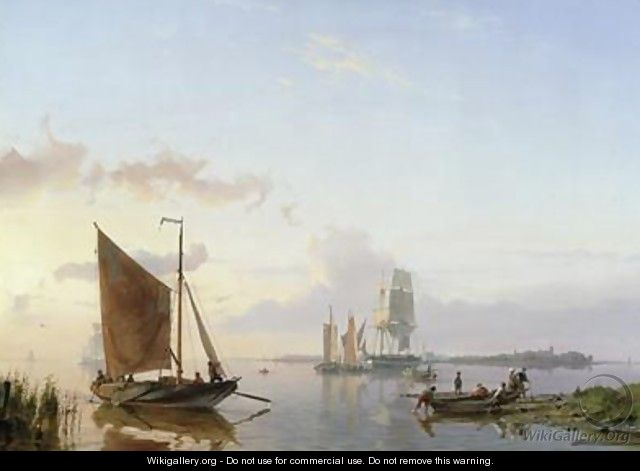 Sailing Vessels in an Estuary - Hermanus Koekkoek