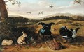 Black game rabbits and swallows in a park - Leonard Knyff