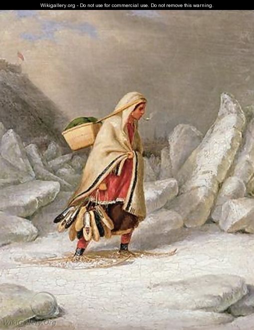 An Indian Woman Wearing Snowshoes - Cornelius Krieghoff