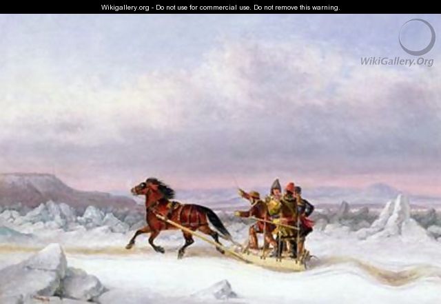 Crossing the St Lawrence from Levis to Quebec on a Sleigh - Cornelius Krieghoff