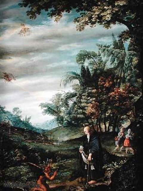 The Temptation of St Anthony with a Dragon in the Distance - Kerstiaen de Koninck