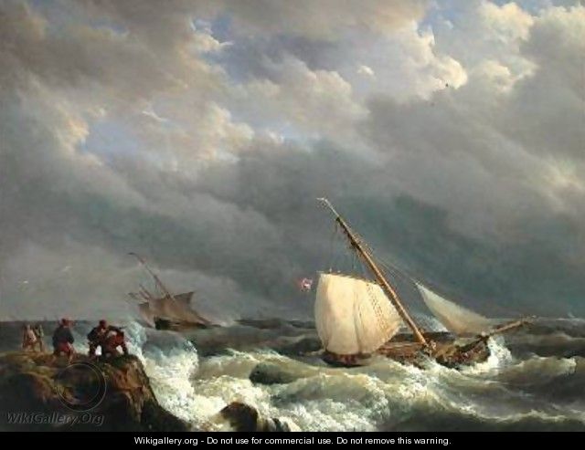 Vessels on a Lee Shore in a Gale of Wind - Johannes Hermanus Koekkoek
