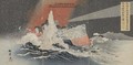 Illustration of Our Destroyers Hayatori and Asagari Sinking Enemy Ships at Port Arthur During a Great Snowstorm - Kokyo