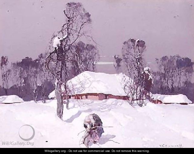 Old Lady Collecting Wood in the Snow - Sergei Kolessnikoff