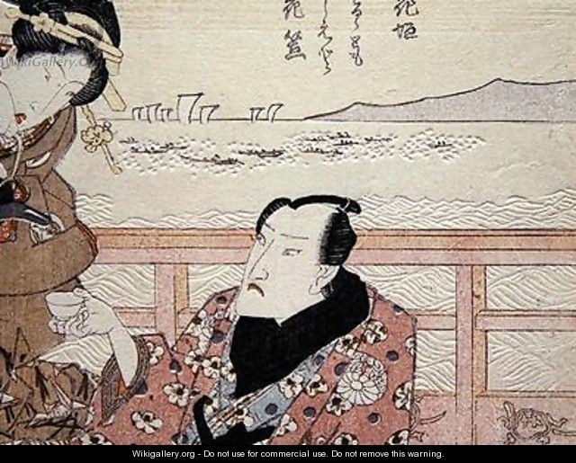 Detail of Onoe Kikugoro III taking tea at Shinagawa - Utagawa Kunisada