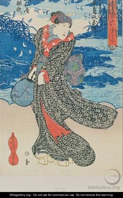 Japanese woman by the sea - Utagawa Kunisada