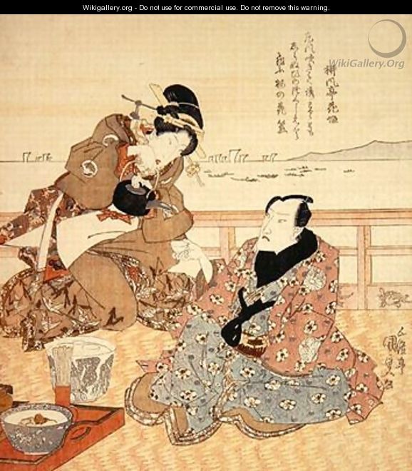 Onoe Kikugoro III taking tea at Shinagawa - Utagawa Kunisada