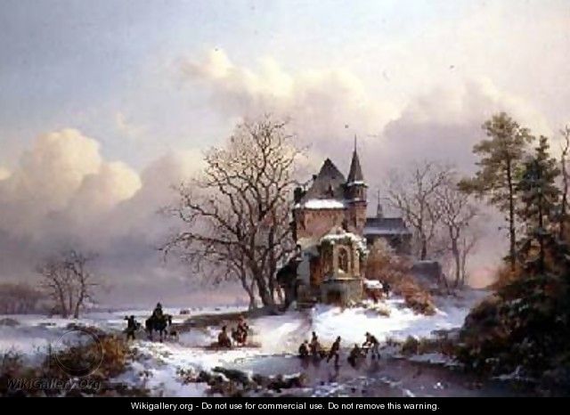 Winter Landscape with Skaters - Frederick Marianus Kruseman