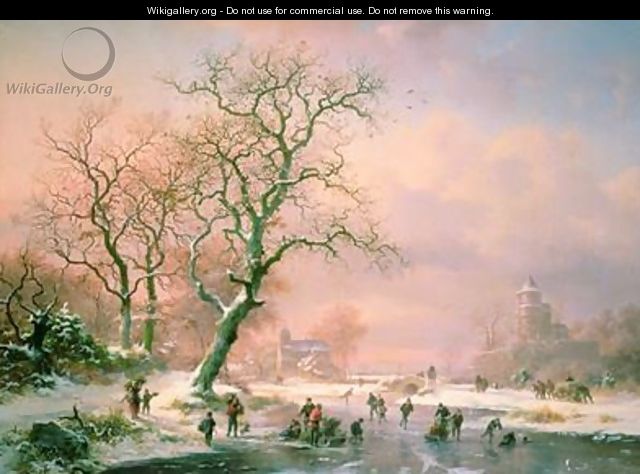 Skaters on a Frozen River - Frederick Marianus Kruseman