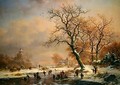 Frozen winter landscape with skaters - Frederick Marianus Kruseman