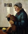 Woman cutting bread - Christian Krohg