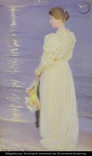Woman in White on a Beach - Peder Severin Kroyer