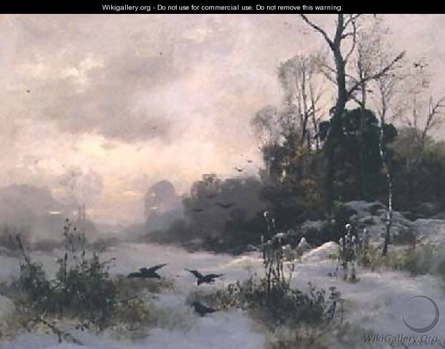 Crows in a Winter Landscape - Karl Kustner