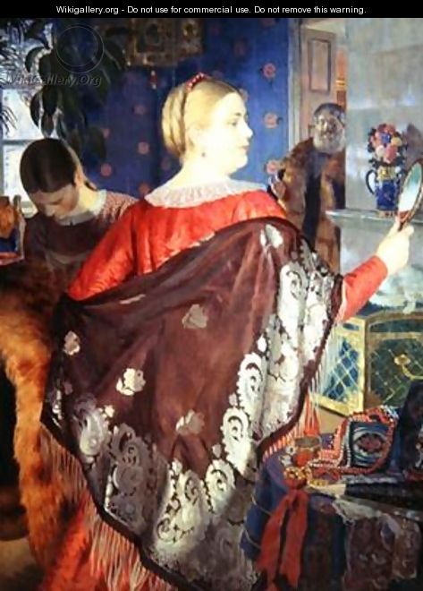 Merchants woman with a mirror - Boris Kustodiev