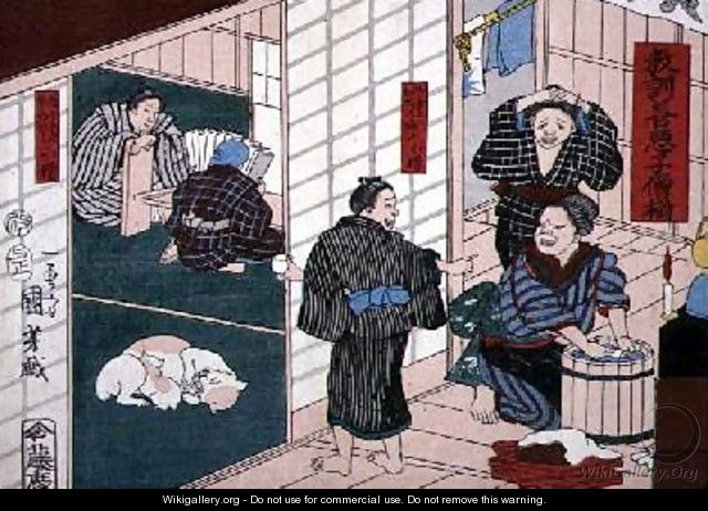 Moral teaching for shopboys giving good and bad examples of behaviour 3 - Utagawa Kuniyoshi