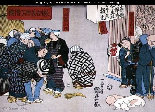 Moral teaching for shopboys giving good and bad examples of behaviour - Utagawa Kuniyoshi
