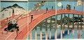 Ushiwaka and Benkei fighting on Gojo bridge - Utagawa Kuniyoshi