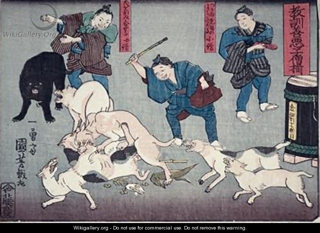 Moral teaching for shopboys giving good and bad examples of behaviour 11 - Utagawa Kuniyoshi