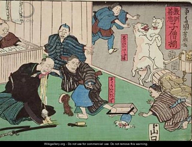 Moral teaching for shopboys giving good and bad examples of behaviour 9 - Utagawa Kuniyoshi