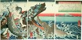 Asahina Saburo and the crocodiles - Utagawa Kuniyoshi
