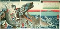 Asahina Saburo and the crocodiles - Utagawa Kuniyoshi