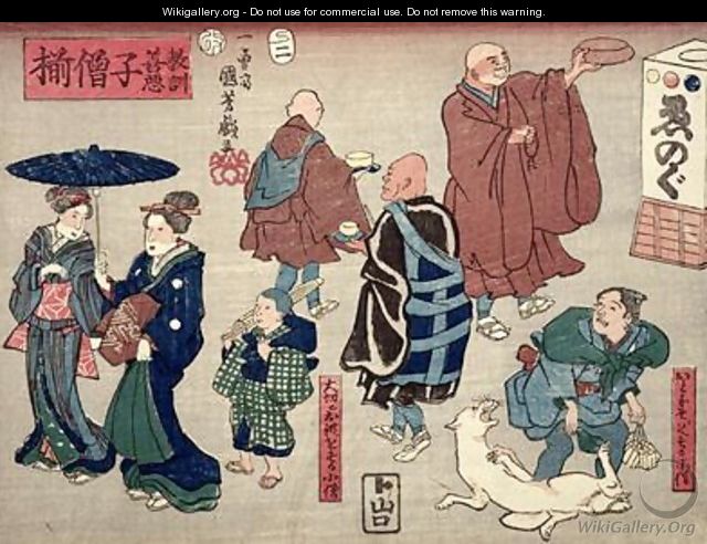 Moral teaching for shopboys giving good and bad examples of behaviour 5 - Utagawa Kuniyoshi