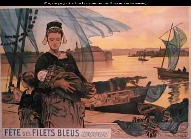 Poster depicting the Festival of Blue Fishing Nets Concarneau Brittany - Achille Granchi-Taylor