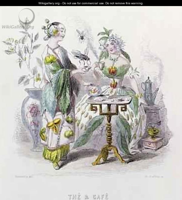 Tea and Coffee from Les Fleurs Animees - (Jean Ignace Isidore Gerard) Grandville