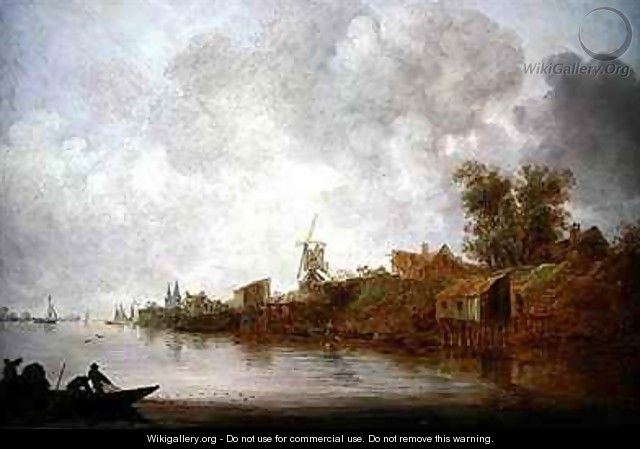 A river landscape with fishermen hauling their nets - Jan van Goyen