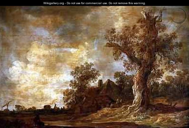 Wooded landscape with figures and oak tree - Jan van Goyen