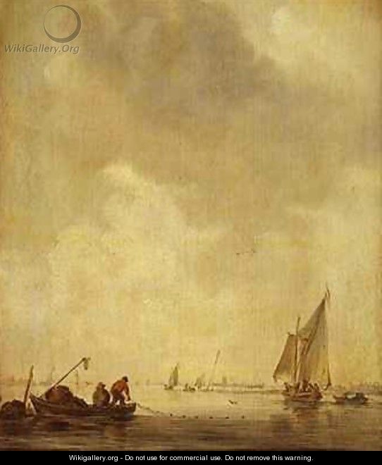 A River Scene with Fishermen Laying a Net - Jan van Goyen