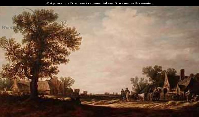 Village Scene with Horses and Carts - Jan van Goyen