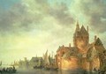 A castle by a river with shipping at a quay 2 - Jan van Goyen
