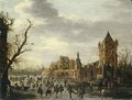 A View of Kasteel Batestein Vianen in Winter with a Gentleman, his Wife and Retinue Watching Winter Sports on the Ice - Jan van Goyen