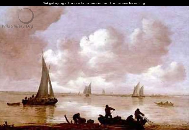 An estuary with fisherman hauling in their nets - Jan van Goyen