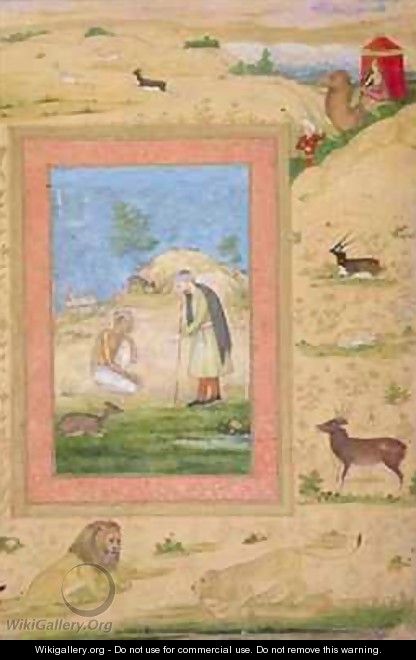 Majnun Kneels Before Lailas Messenger - Govardhan