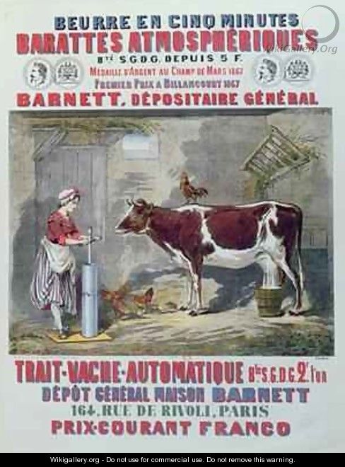 Advertisement for the Atmospheric Churn and Automatic Milking Machine - Jules Gras