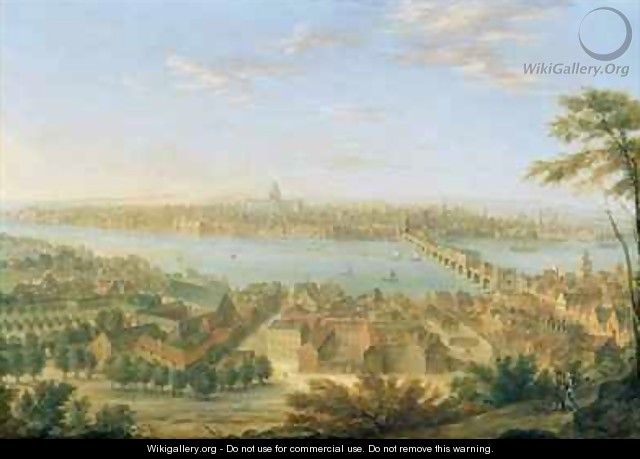 View of Old London Bridge - Charles Laurent Grevenbroeck
