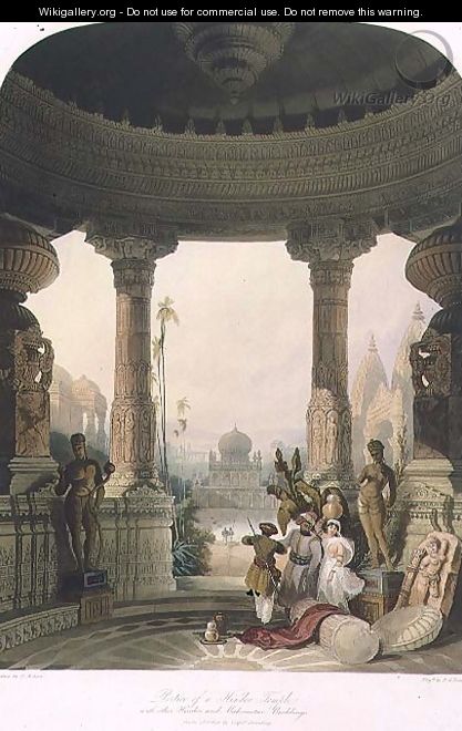 Portico of a Hindoo Temple with other Hindoo and Mahomedan Buildings - (after) Grindlay, Captain Robert M.