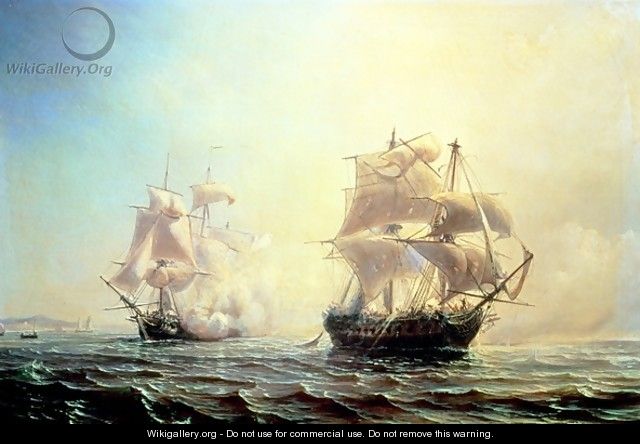 Combat between the frigate LEmbuscade and the Boston in the Port of New York in 1793 - Theodore Gudin