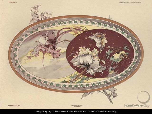 Birds and flowers plate 19 from Fantaisies decoratives - (after) Habert-Dys, Jules-Auguste