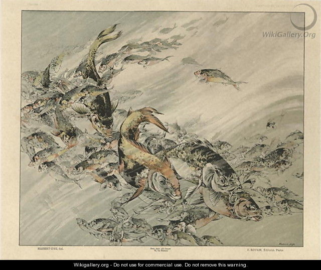 Fishes plate 7 from Fantaisies decoratives - (after) Habert-Dys, Jules-Auguste